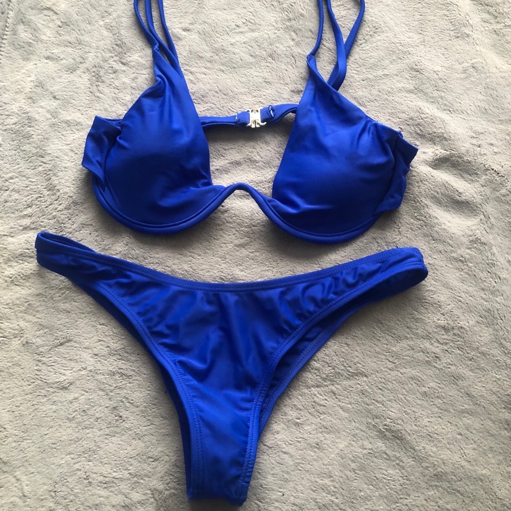 Sexy blue push up swimming suit
